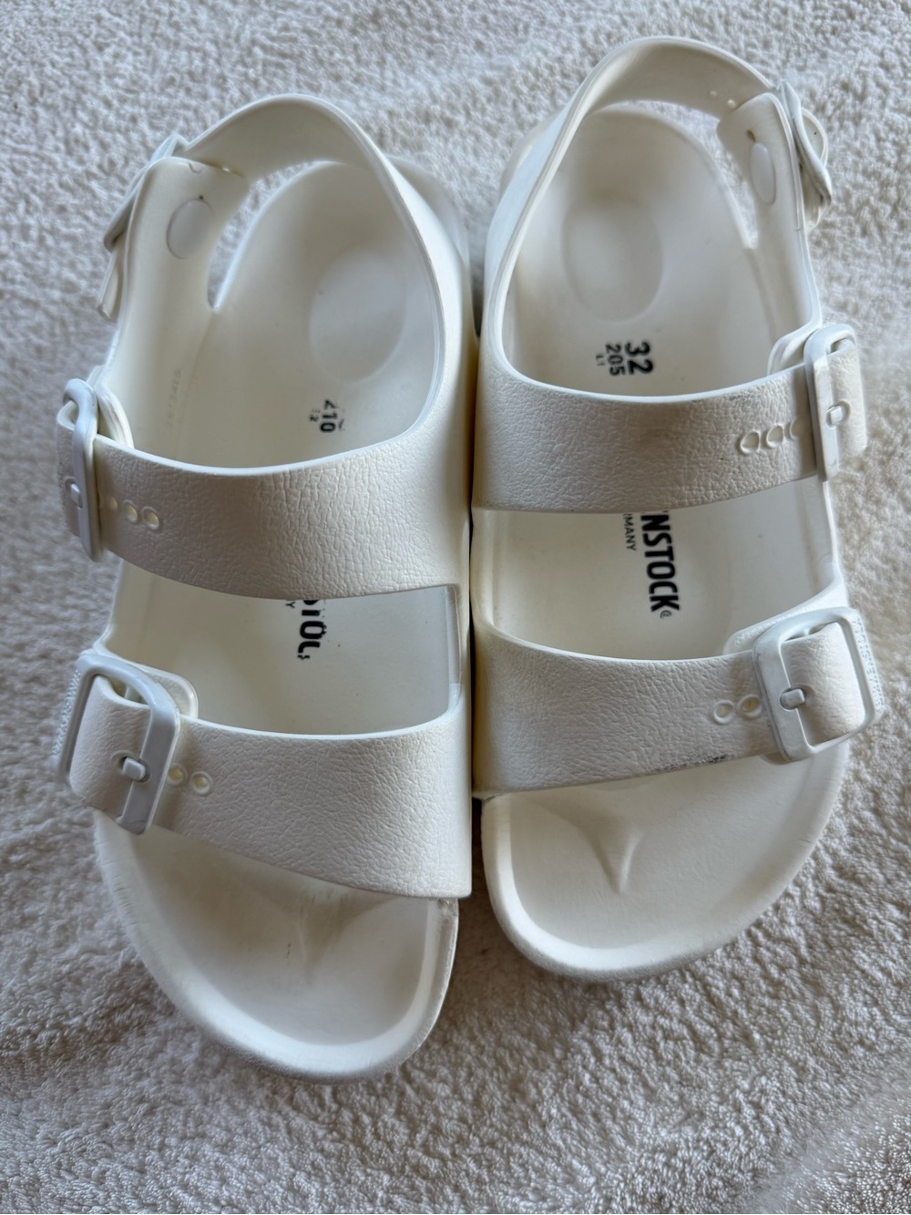 Birkenstock Kids White Two-Strap EVA Sandals with Buckles